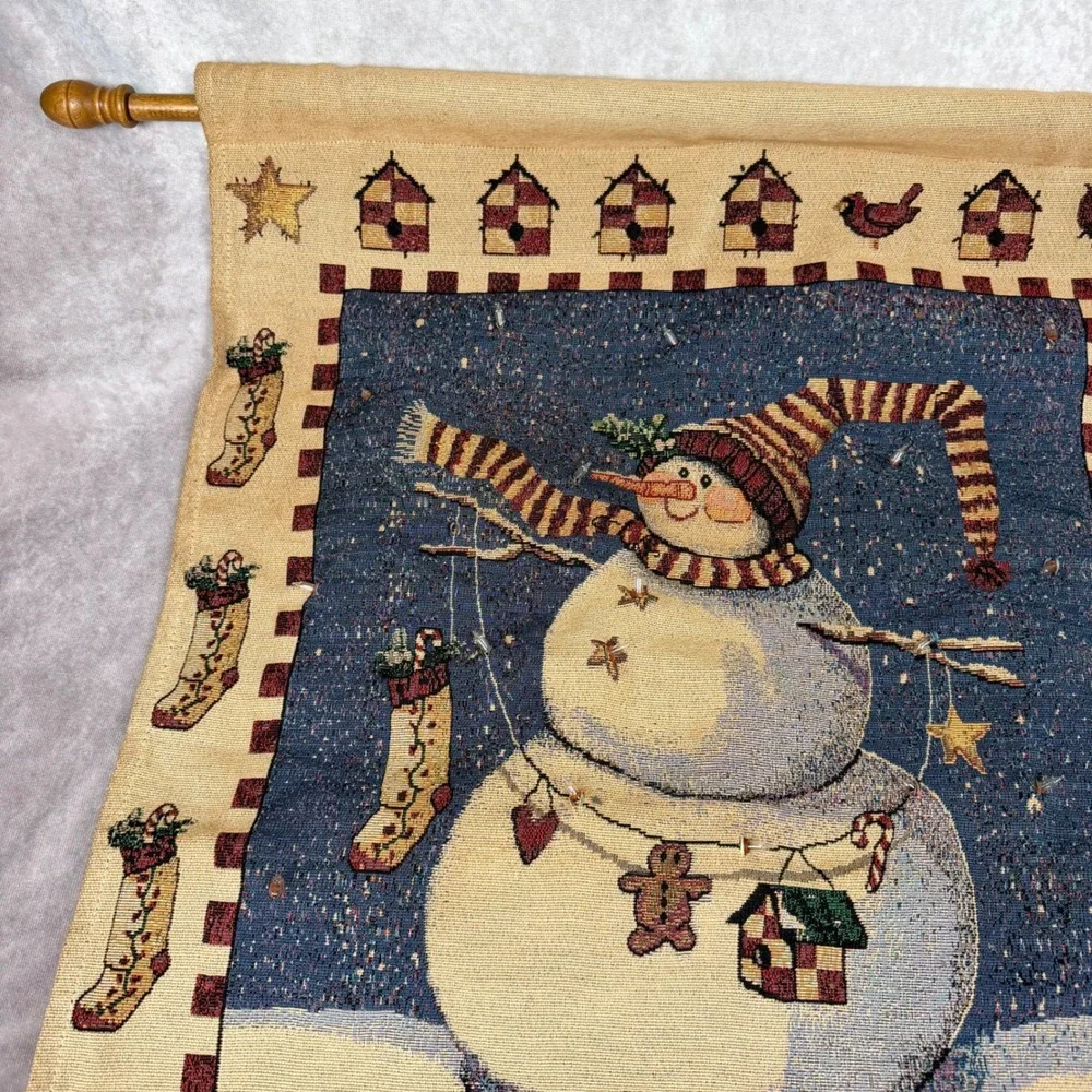 Sandi Gore Evans Peppermint Hill Lighted Woven Tapestry Wall Hanging Snowman 35